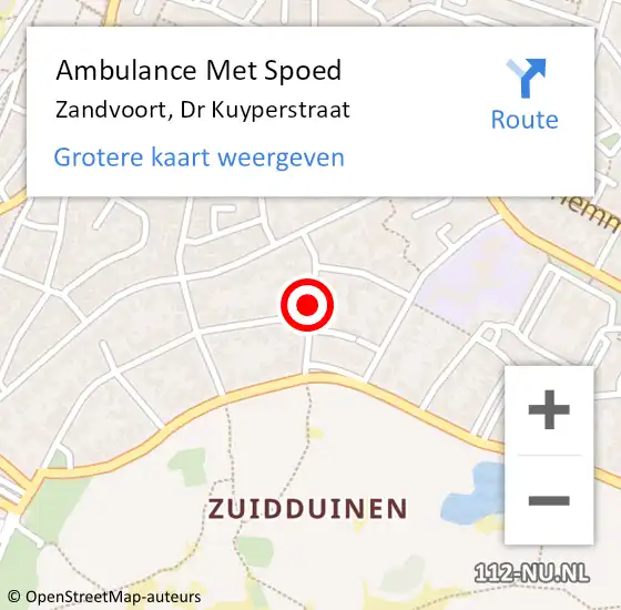 Locatie op kaart van de 112 melding: Ambulance Met Spoed Naar Zandvoort, Dr Kuyperstraat op 30 juli 2022 14:05