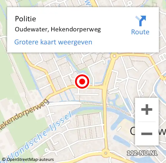 Locatie op kaart van de 112 melding: Politie Oudewater, Hekendorperweg op 24 juli 2014 19:27