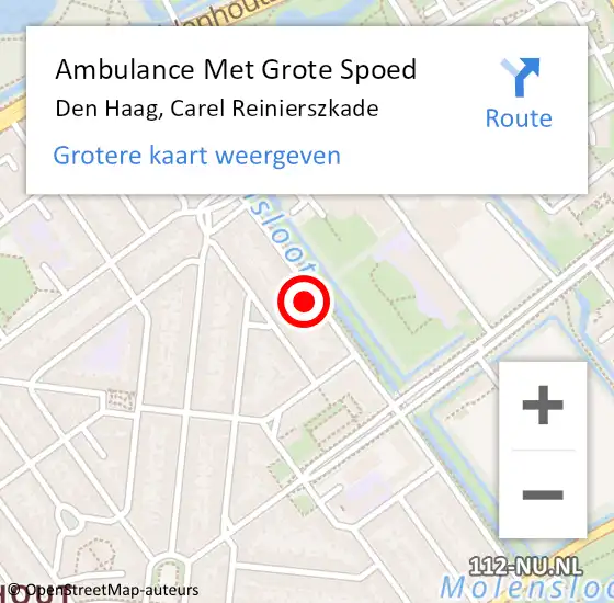 Locatie op kaart van de 112 melding: Ambulance Met Grote Spoed Naar Den Haag, Carel Reinierszkade op 30 juli 2022 14:11