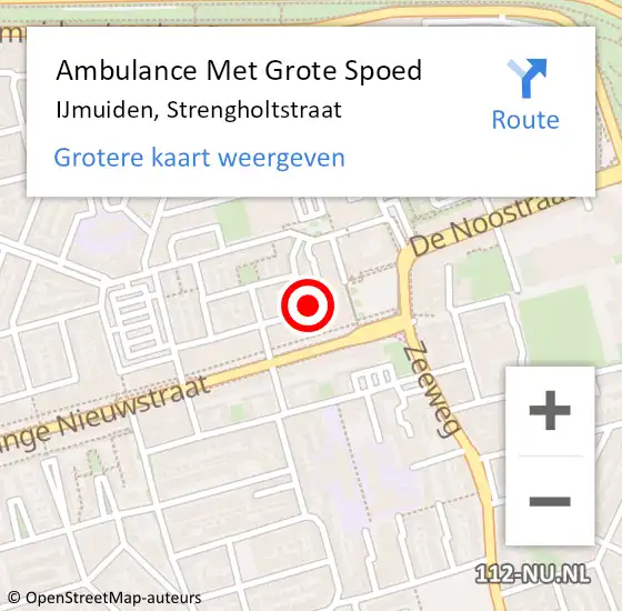 Locatie op kaart van de 112 melding: Ambulance Met Grote Spoed Naar IJmuiden, Strengholtstraat op 30 juli 2022 14:39