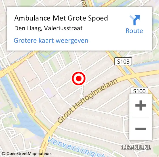 Locatie op kaart van de 112 melding: Ambulance Met Grote Spoed Naar Den Haag, Valeriusstraat op 30 juli 2022 14:45