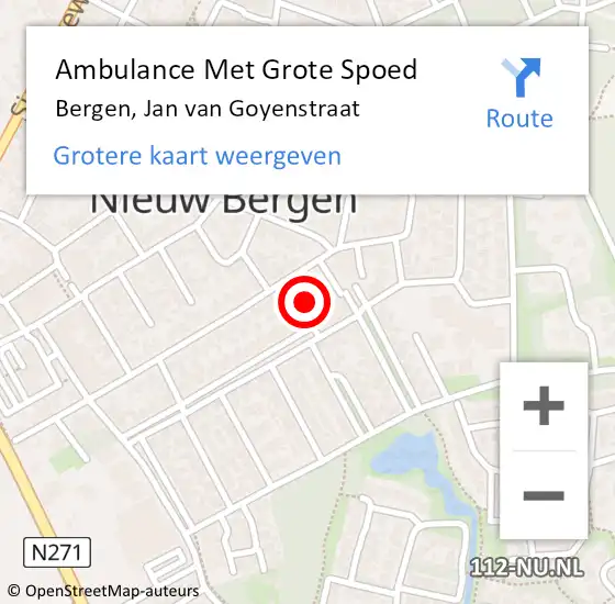 Locatie op kaart van de 112 melding: Ambulance Met Grote Spoed Naar Bergen, Jan van Goyenstraat op 30 juli 2022 14:52