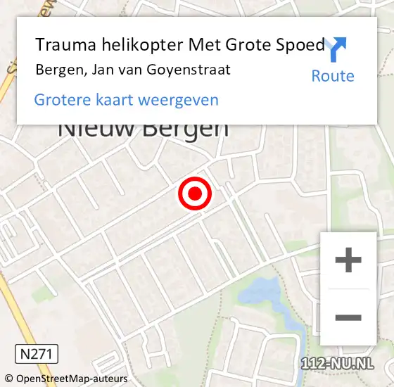 Locatie op kaart van de 112 melding: Trauma helikopter Met Grote Spoed Naar Bergen, Jan van Goyenstraat op 30 juli 2022 14:53