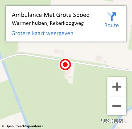 Locatie op kaart van de 112 melding: Ambulance Met Grote Spoed Naar Warmenhuizen, Rekerkoogweg op 30 juli 2022 15:08