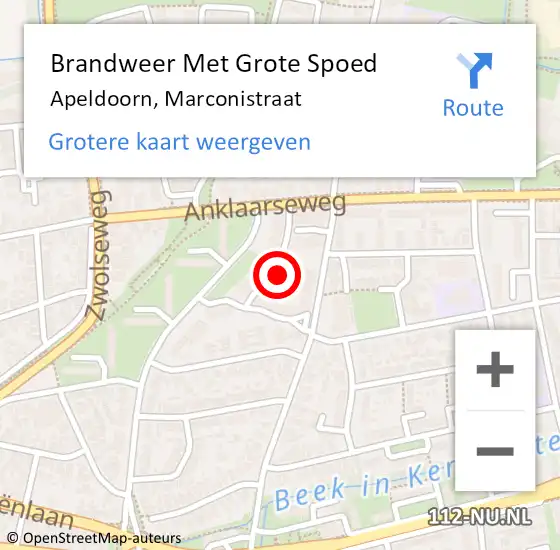 Locatie op kaart van de 112 melding: Brandweer Met Grote Spoed Naar Apeldoorn, Marconistraat op 30 juli 2022 15:10