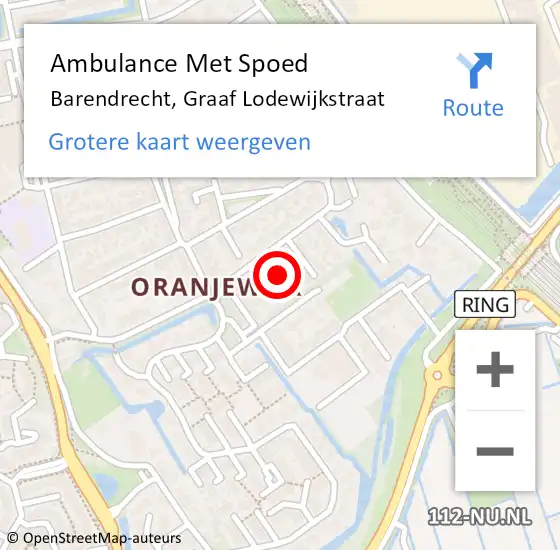 Locatie op kaart van de 112 melding: Ambulance Met Spoed Naar Barendrecht, Graaf Lodewijkstraat op 30 juli 2022 15:13