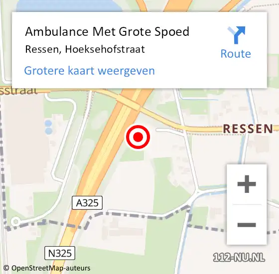 Locatie op kaart van de 112 melding: Ambulance Met Grote Spoed Naar Ressen, Hoeksehofstraat op 30 juli 2022 15:49