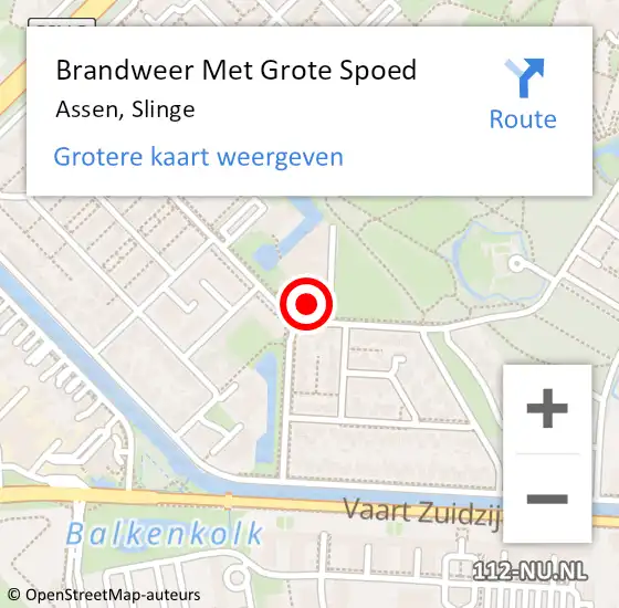 Locatie op kaart van de 112 melding: Brandweer Met Grote Spoed Naar Assen, Slinge op 30 juli 2022 16:03