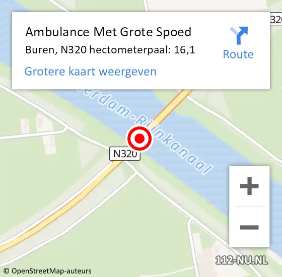 Locatie op kaart van de 112 melding: Ambulance Met Grote Spoed Naar Buren, N320 hectometerpaal: 16,1 op 30 juli 2022 16:19