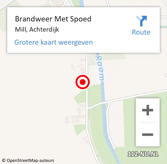 Locatie op kaart van de 112 melding: Brandweer Met Spoed Naar Mill, Achterdijk op 30 juli 2022 16:24