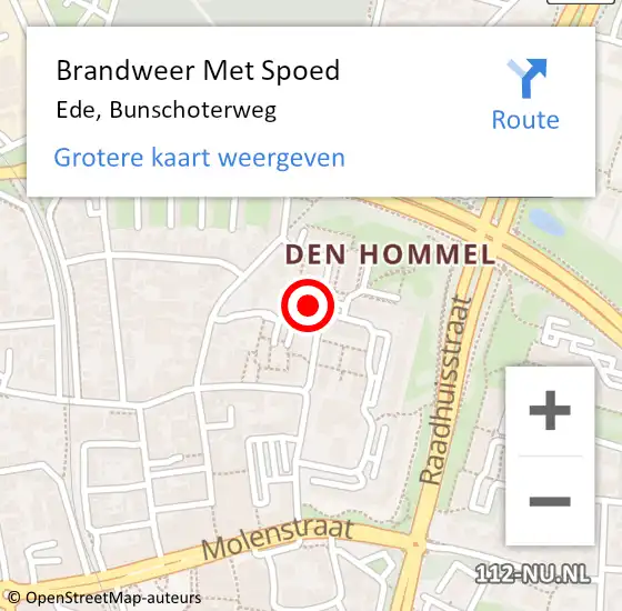 Locatie op kaart van de 112 melding: Brandweer Met Spoed Naar Ede, Bunschoterweg op 30 juli 2022 16:29