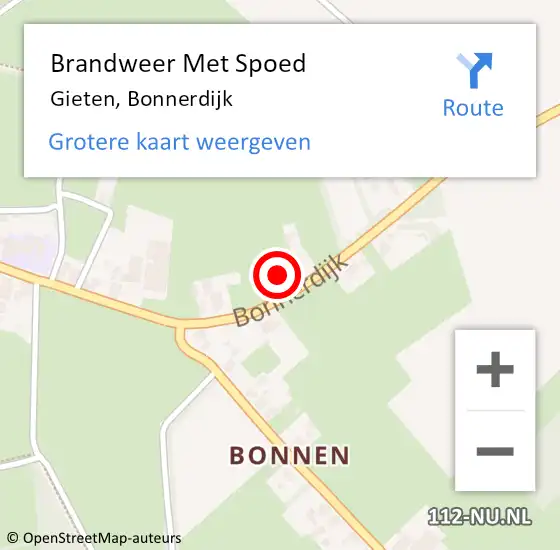 Locatie op kaart van de 112 melding: Brandweer Met Spoed Naar Gieten, Bonnerdijk op 30 juli 2022 16:33