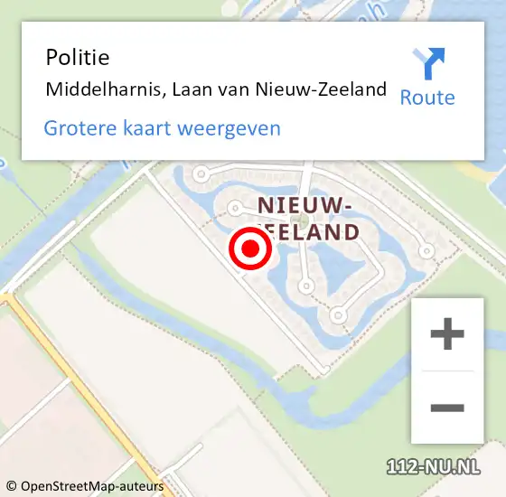 Locatie op kaart van de 112 melding: Politie Middelharnis, Laan van Nieuw-Zeeland op 30 juli 2022 16:38