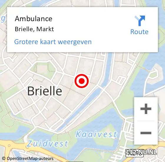 Locatie op kaart van de 112 melding: Ambulance Brielle, Markt op 30 juli 2022 16:54