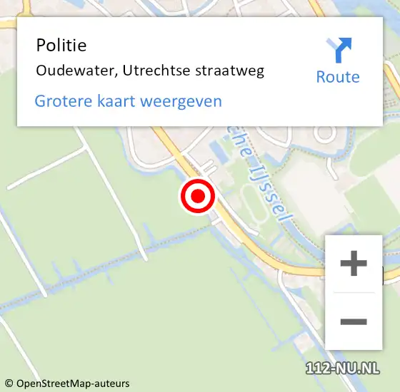 Locatie op kaart van de 112 melding: Politie Oudewater, Utrechtse straatweg op 30 juli 2022 17:36