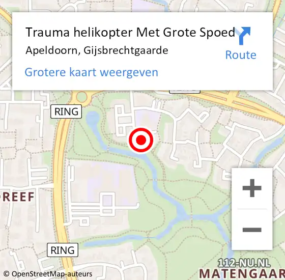 Locatie op kaart van de 112 melding: Trauma helikopter Met Grote Spoed Naar Apeldoorn, Gijsbrechtgaarde op 30 juli 2022 17:46