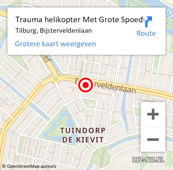 Locatie op kaart van de 112 melding: Trauma helikopter Met Grote Spoed Naar Tilburg, Bijsterveldenlaan op 30 juli 2022 17:48