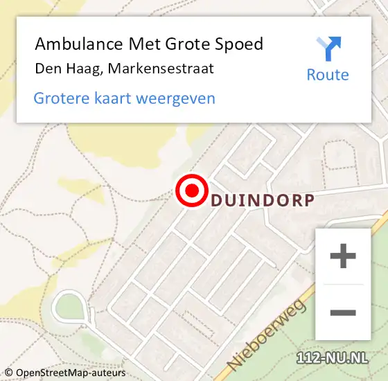 Locatie op kaart van de 112 melding: Ambulance Met Grote Spoed Naar Den Haag, Markensestraat op 30 juli 2022 17:49