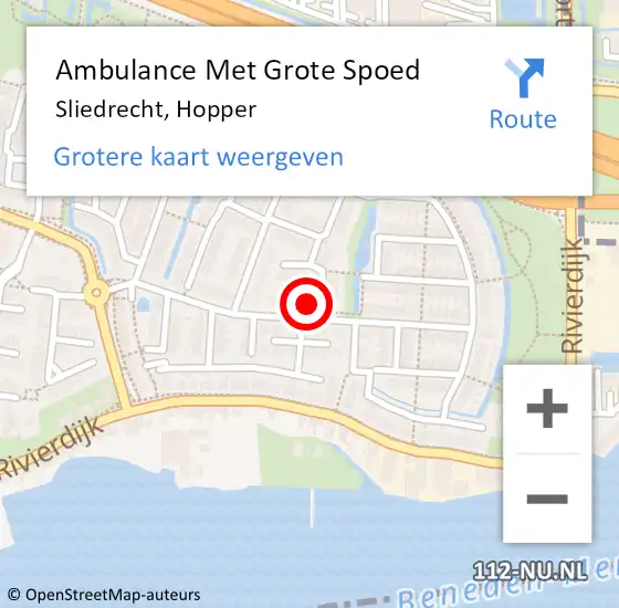 Locatie op kaart van de 112 melding: Ambulance Met Grote Spoed Naar Sliedrecht, Hopper op 30 juli 2022 17:57