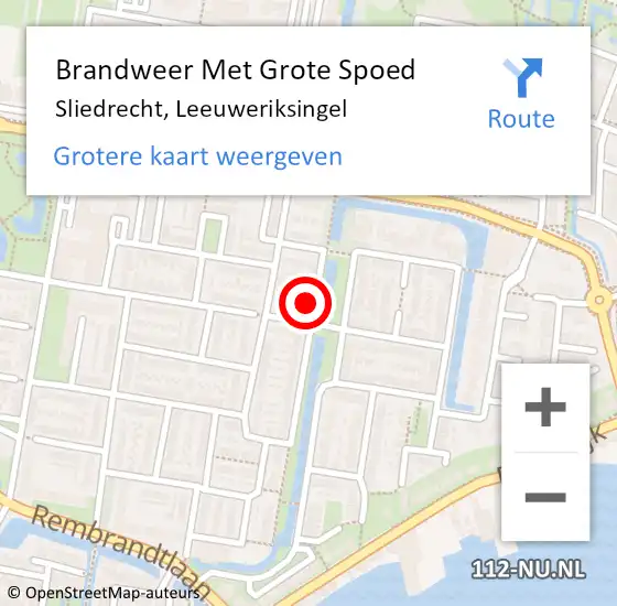 Locatie op kaart van de 112 melding: Brandweer Met Grote Spoed Naar Sliedrecht, Leeuweriksingel op 30 juli 2022 17:57