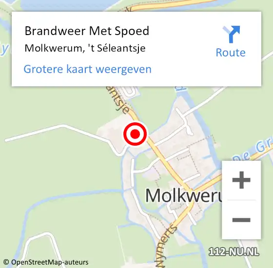 Locatie op kaart van de 112 melding: Brandweer Met Spoed Naar Molkwerum, 't Séleantsje op 30 juli 2022 18:10
