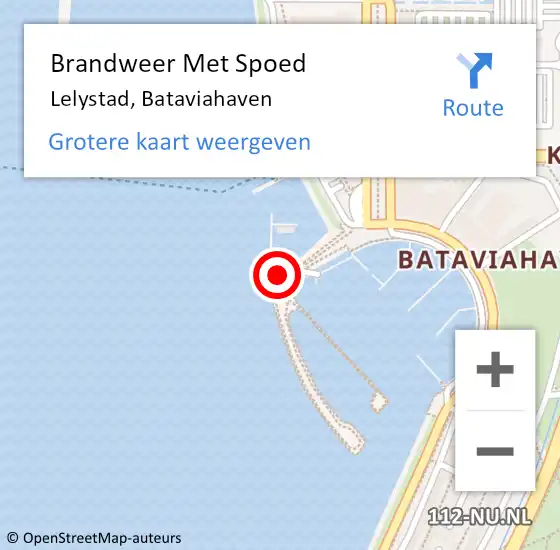 Locatie op kaart van de 112 melding: Brandweer Met Spoed Naar Lelystad, Bataviahaven op 30 juli 2022 18:32