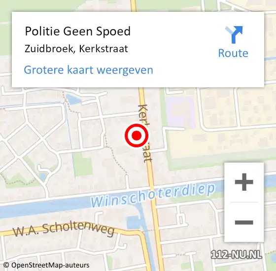 Locatie op kaart van de 112 melding: Politie Geen Spoed Naar Zuidbroek, Kerkstraat op 30 juli 2022 18:48