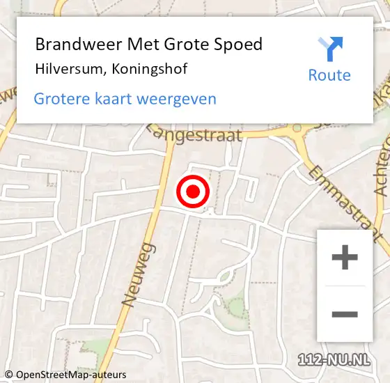 Locatie op kaart van de 112 melding: Brandweer Met Grote Spoed Naar Hilversum, Koningshof op 30 juli 2022 18:53