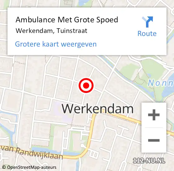 Locatie op kaart van de 112 melding: Ambulance Met Grote Spoed Naar Werkendam, Tuinstraat op 30 juli 2022 19:29