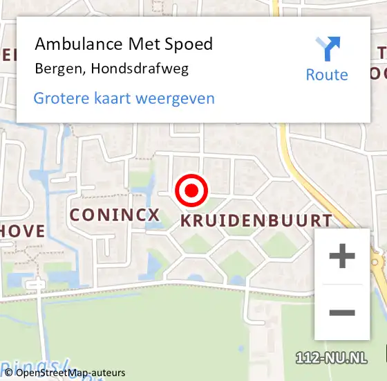 Locatie op kaart van de 112 melding: Ambulance Met Spoed Naar Bergen, Hondsdrafweg op 30 juli 2022 20:14
