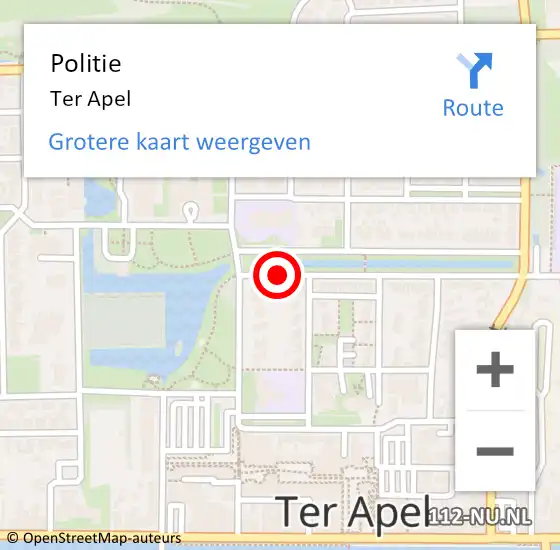 Locatie op kaart van de 112 melding: Politie Ter Apel op 30 juli 2022 20:40