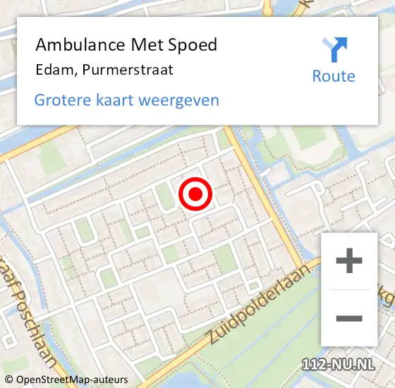 Locatie op kaart van de 112 melding: Ambulance Met Spoed Naar Edam, Purmerstraat op 30 juli 2022 21:40