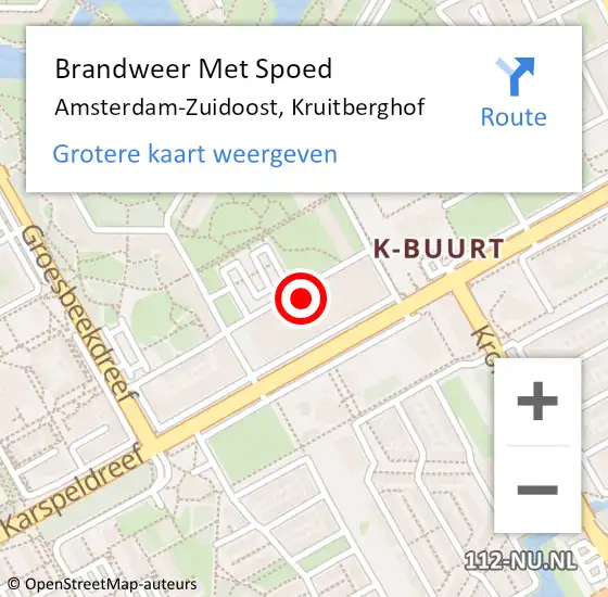 Locatie op kaart van de 112 melding: Brandweer Met Spoed Naar Amsterdam-Zuidoost, Kruitberghof op 30 juli 2022 23:05