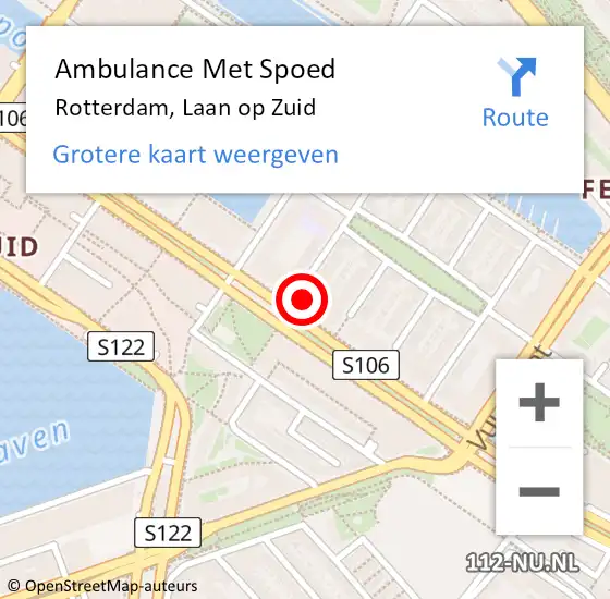 Locatie op kaart van de 112 melding: Ambulance Met Spoed Naar Rotterdam, Laan op Zuid op 30 juli 2022 23:18