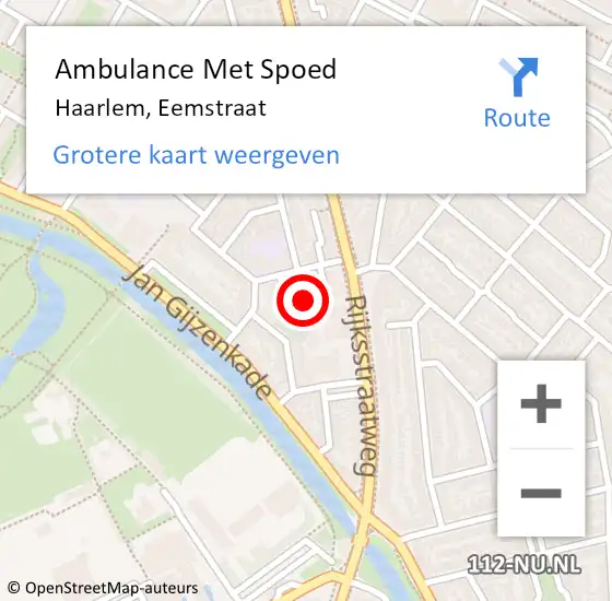 Locatie op kaart van de 112 melding: Ambulance Met Spoed Naar Haarlem, Eemstraat op 30 juli 2022 23:25