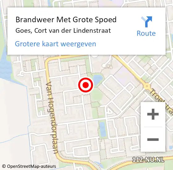 Locatie op kaart van de 112 melding: Brandweer Met Grote Spoed Naar Goes, Cort van der Lindenstraat op 30 juli 2022 23:33