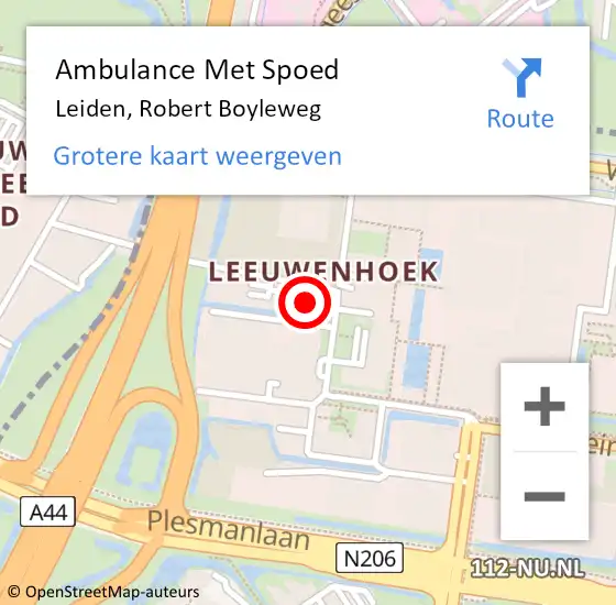 Locatie op kaart van de 112 melding: Ambulance Met Spoed Naar Leiden, Robert Boyleweg op 30 juli 2022 23:40