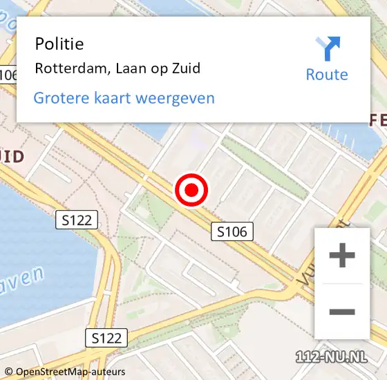 Locatie op kaart van de 112 melding: Politie Rotterdam, Laan op Zuid op 30 juli 2022 23:45