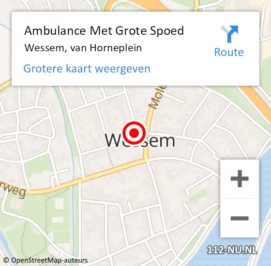 Locatie op kaart van de 112 melding: Ambulance Met Grote Spoed Naar Wessem, van Horneplein op 31 juli 2022 01:27