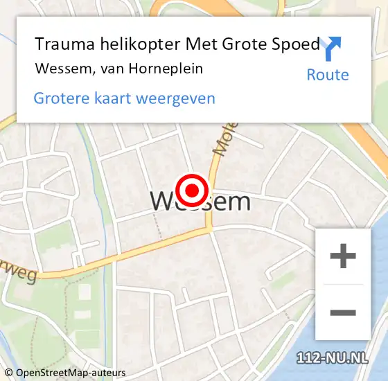 Locatie op kaart van de 112 melding: Trauma helikopter Met Grote Spoed Naar Wessem, van Horneplein op 31 juli 2022 01:28