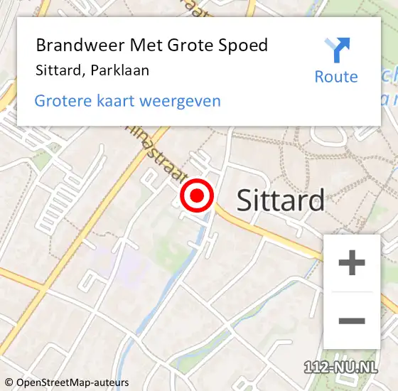 Locatie op kaart van de 112 melding: Brandweer Met Grote Spoed Naar Sittard, Parklaan op 31 juli 2022 01:29