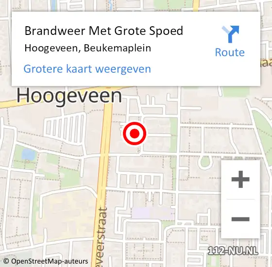 Locatie op kaart van de 112 melding: Brandweer Met Grote Spoed Naar Hoogeveen, Beukemaplein op 31 juli 2022 01:53