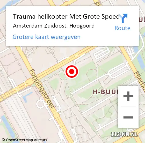 Locatie op kaart van de 112 melding: Trauma helikopter Met Grote Spoed Naar Amsterdam-Zuidoost, Hoogoord op 31 juli 2022 03:33