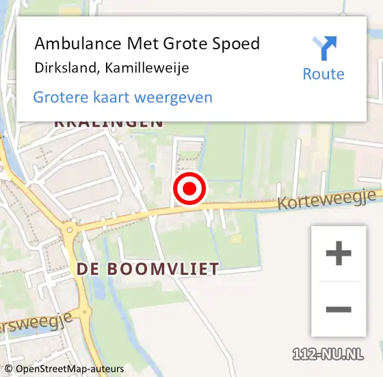 Locatie op kaart van de 112 melding: Ambulance Met Grote Spoed Naar Dirksland, Kamilleweije op 31 juli 2022 03:37