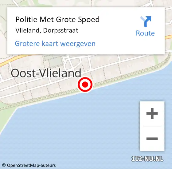 Locatie op kaart van de 112 melding: Politie Met Grote Spoed Naar Vlieland, Dorpsstraat op 31 juli 2022 04:03