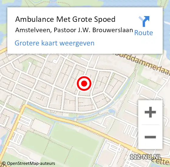 Locatie op kaart van de 112 melding: Ambulance Met Grote Spoed Naar Amstelveen, Pastoor J.W. Brouwerslaan op 31 juli 2022 04:05