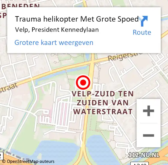 Locatie op kaart van de 112 melding: Trauma helikopter Met Grote Spoed Naar Velp, President Kennedylaan op 31 juli 2022 04:07