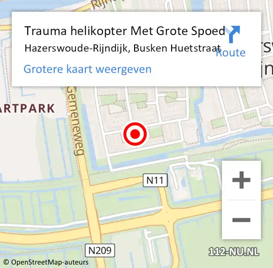 Locatie op kaart van de 112 melding: Trauma helikopter Met Grote Spoed Naar Hazerswoude-Rijndijk, Busken Huetstraat op 31 juli 2022 04:24