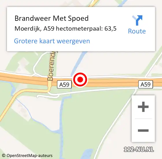 Locatie op kaart van de 112 melding: Brandweer Met Spoed Naar Moerdijk, A59 hectometerpaal: 63,5 op 31 juli 2022 04:33