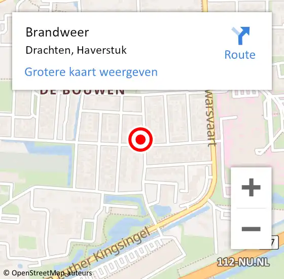 Locatie op kaart van de 112 melding: Brandweer Drachten, Haverstuk op 31 juli 2022 04:44